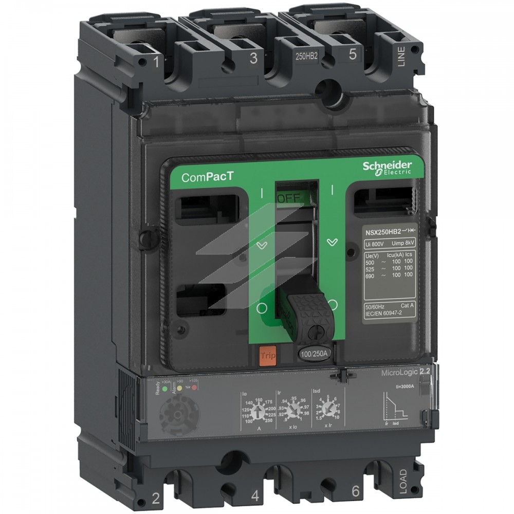 Автоматичний вимикач NSX160H 160A, MicroLogic 2.2, 3P3D 70kA, AC, Schneider Electric