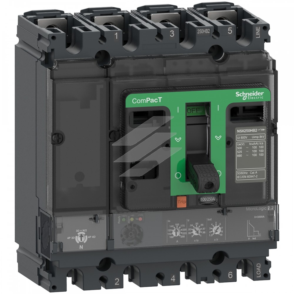 Автоматичний вимикач NSX160B 100A, MicroLogic 2.2 4Р 25kA, AC, Schneider Electric