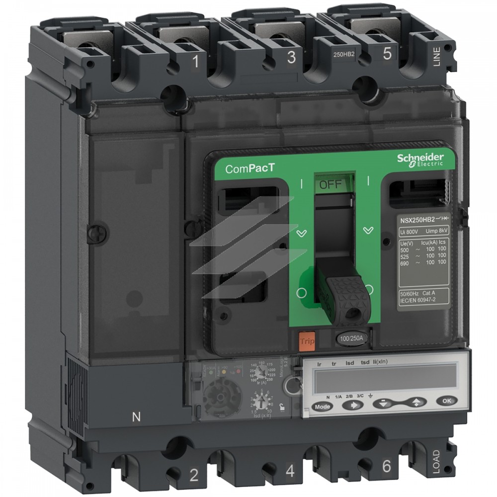 Автоматичний вимикач NSX250R 100A, MicroLogic 5.2E 4Р 200kA, AC, Schneider Electric
