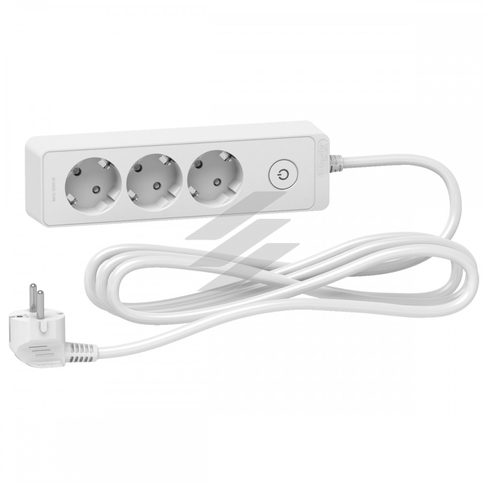 Подовжувач на 3 розетки, з заземленням, білий колір, 3 метри, Schneider Electric
