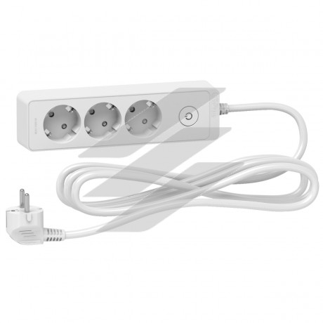 Подовжувач на 3 розетки, з заземленням, білий колір, 3 метри, Schneider Electric
