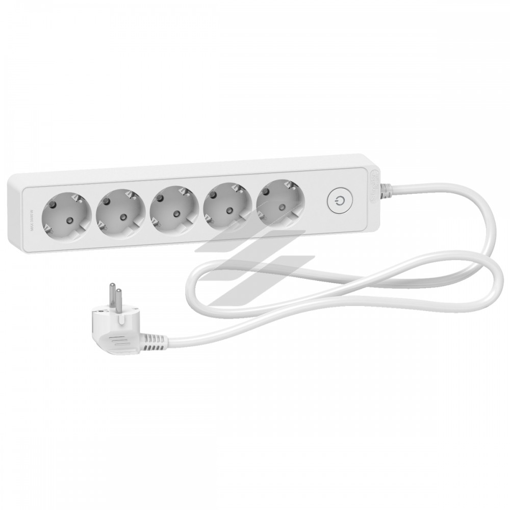 Подовжувач на 5 розеток, з заземленням, білий колір, 1.5м, Schneider Electric