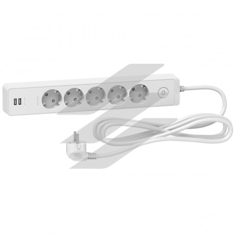 Подовжувач на 5 розеток з заземленням, 2 USB, білий колір, 3м, Schneider Electric
