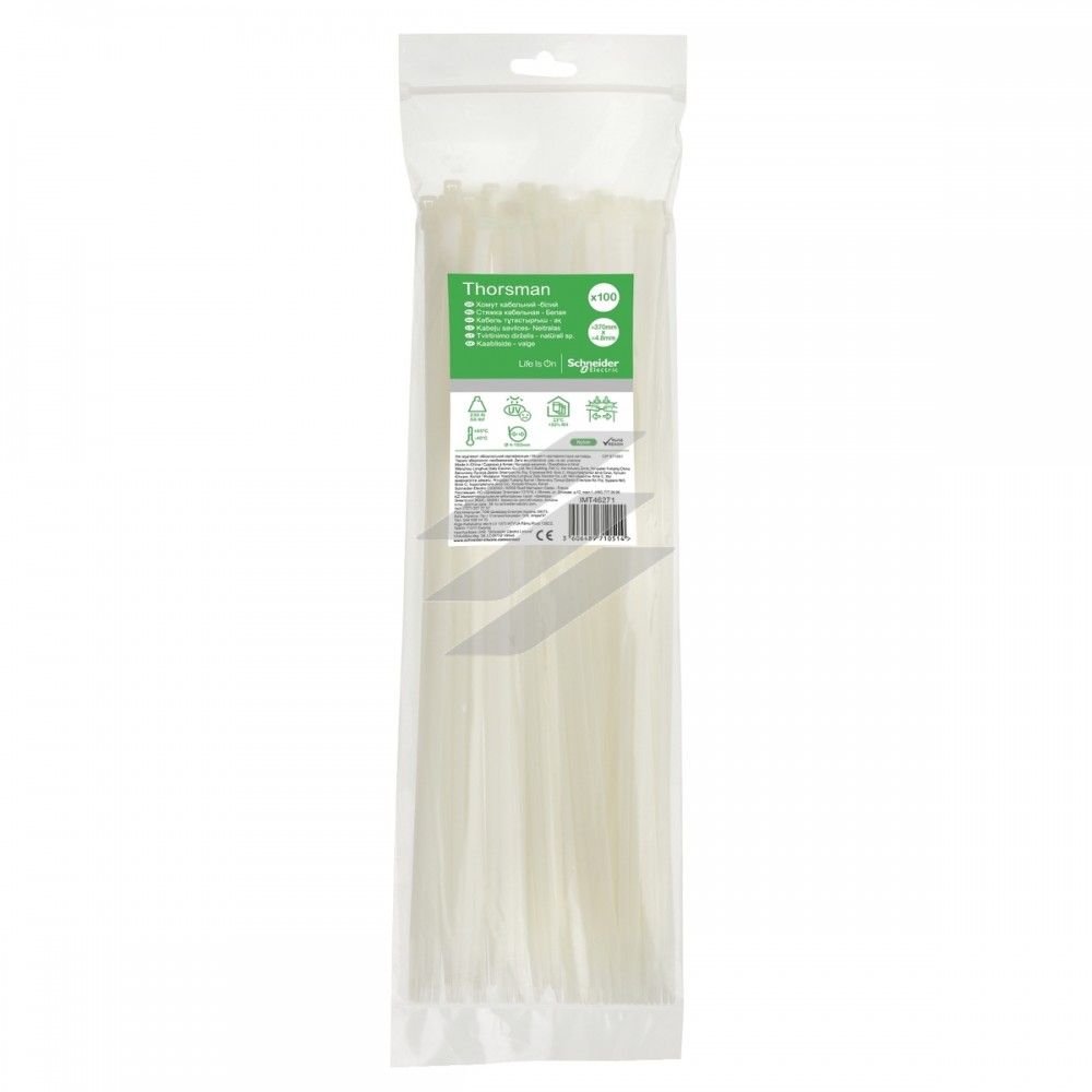 Хомут кабельний 370х4.8 білий колір, (100шт), Schneider Electric