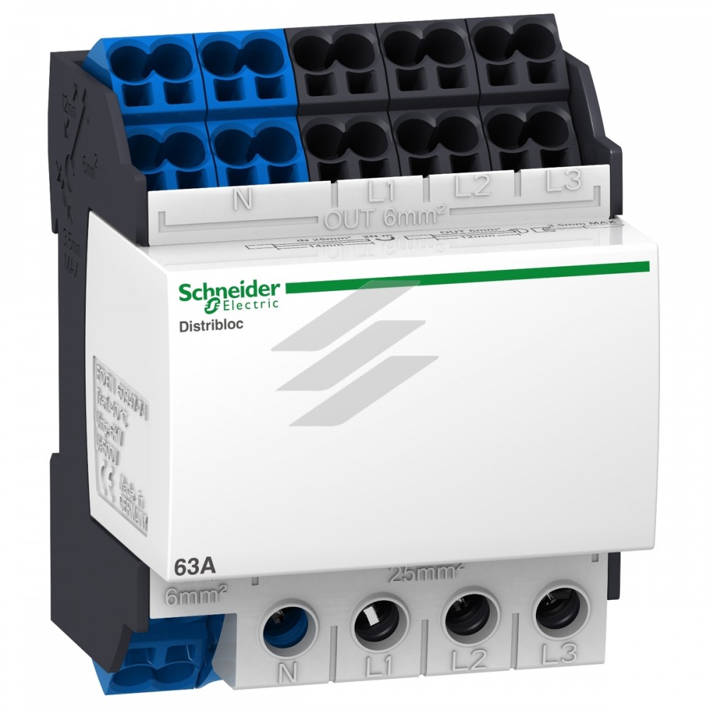 Розподільчий блок DISTRIBLOC 4Р 63а, підключення знизу, Schneider Electric
