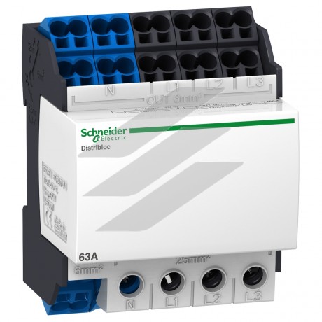 Розподільчий блок DISTRIBLOC 4Р 63а, підключення знизу, Schneider Electric