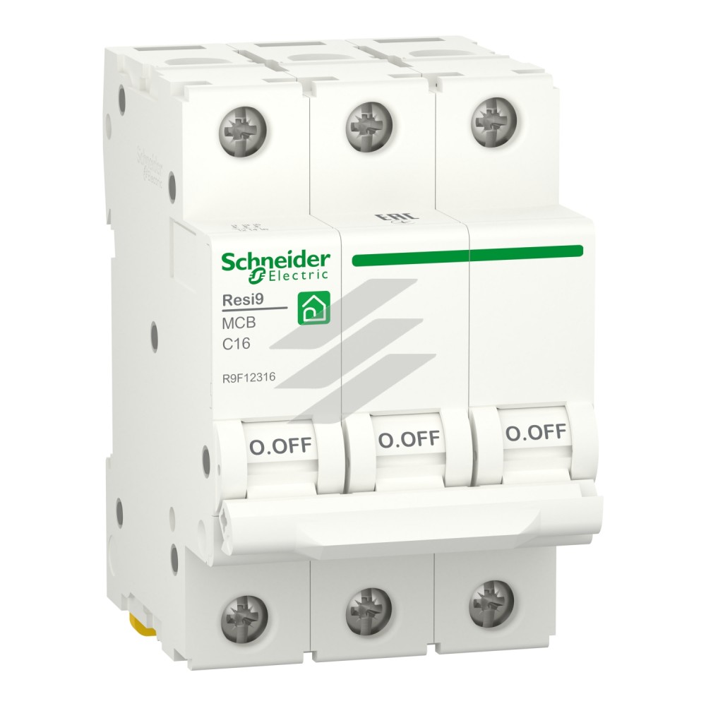 Автоматичний вимикач RESI9 6kA 3P 16A крива відключення C, Schneider Electric