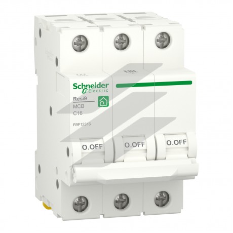 Автоматичний вимикач RESI9 6kA 3P 16A крива відключення C, Schneider Electric