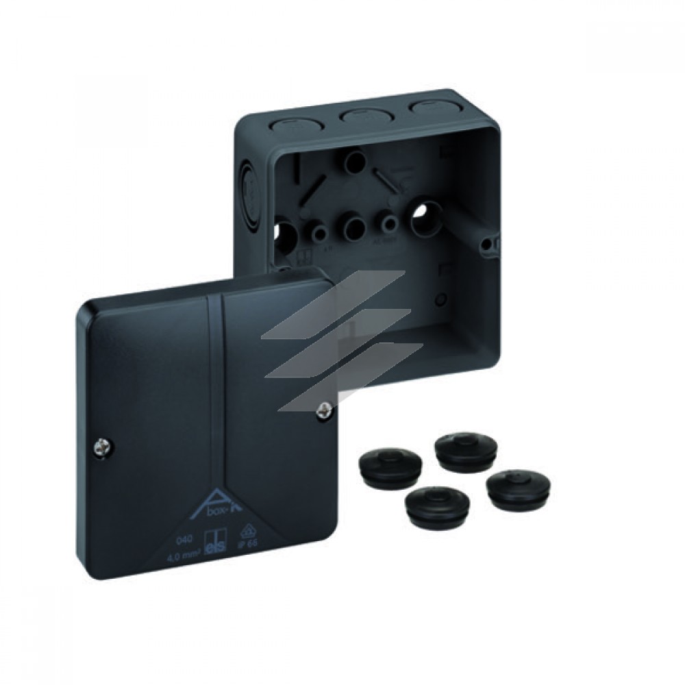 Розподільча коробка Abox-i m 040-L/sw (94х94х56), порожня, полікарбонат, с метрич. введеня-9 місць (8-М20, 1-М20 на днищі), IP65, чорна, Spelsberg