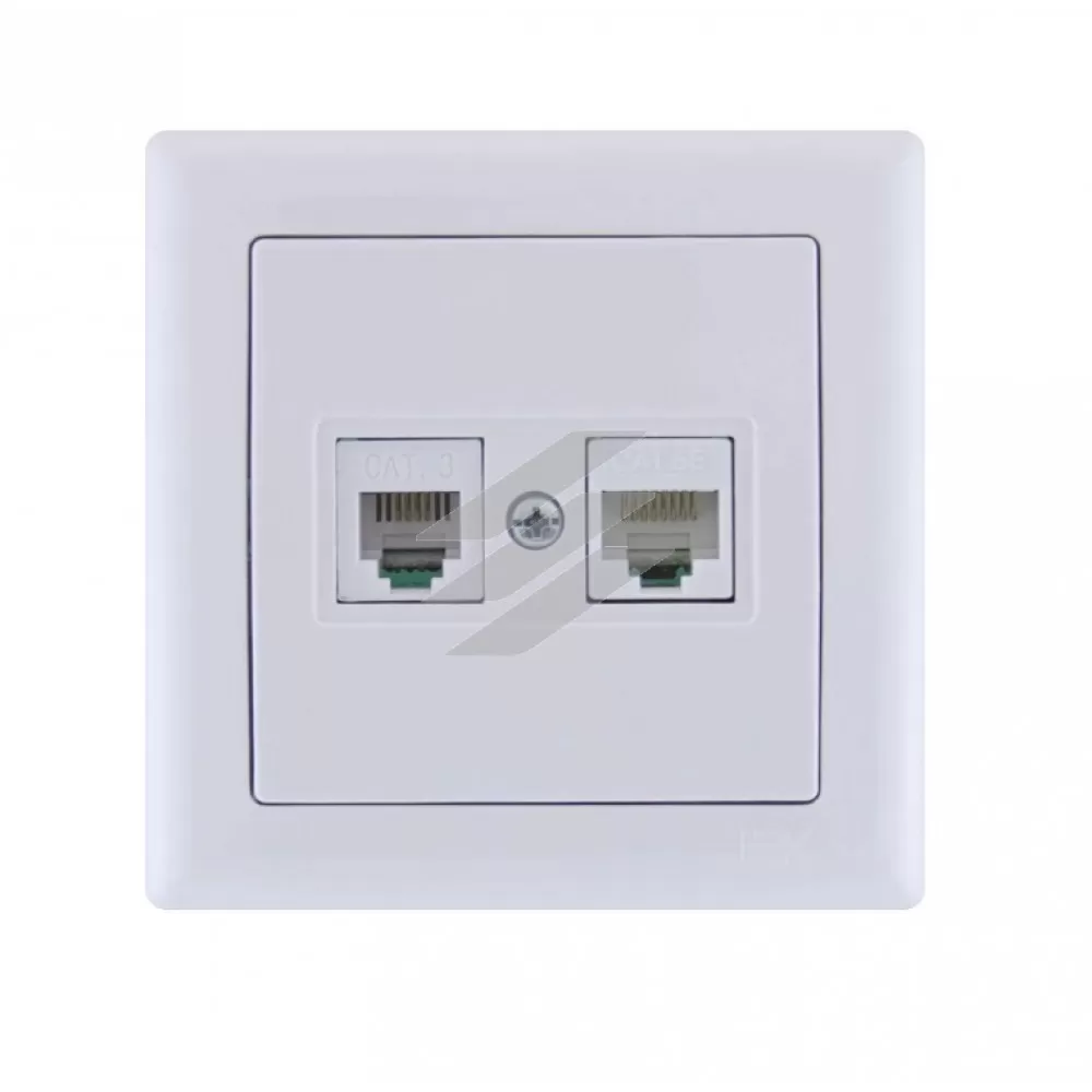 РТК02-00-0-ББ Розетка подвійна комп'ютерна RJ45 (Cat5e) + телефонна RJ12 серія BOLERO (білий), IEK