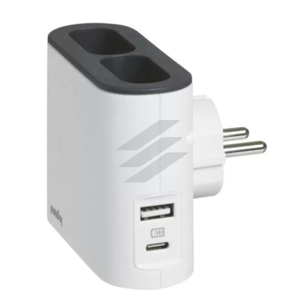 Блок ''КУТОВИЙ'' 2x2К бокові розетки 6А з USB A+C, колір білий з сірим, Legrand