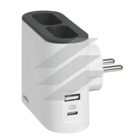 Блок ''КУТОВИЙ'' 2x2К бокові розетки 6А з USB A+C, колір білий з сірим, Legrand