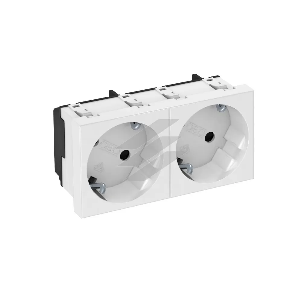 Розетка modul 2x45 із заземленням та шторками 250V~, 16A, 33˚/біла, OBO Bettermann