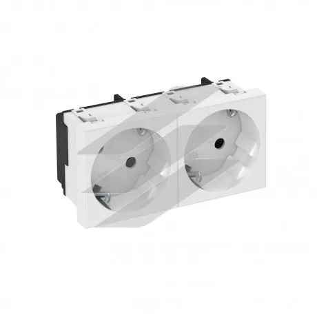 Розетка modul 2x45 із заземленням та шторками 250V~, 16A, 33˚/біла, OBO Bettermann