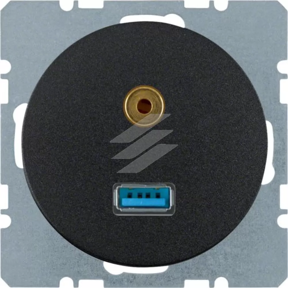 Розетка USB/3.5мм аудіо, чорна, R.x, Hager