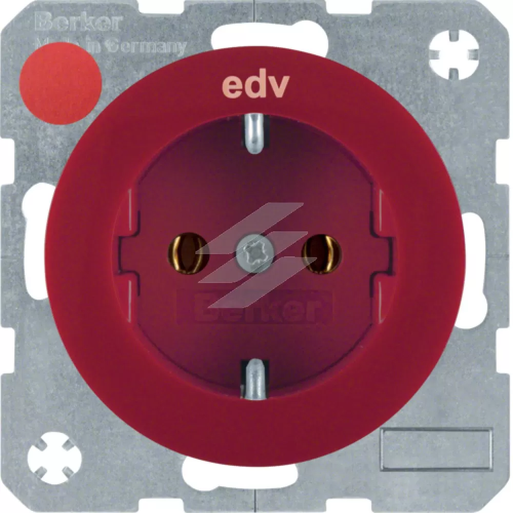 Розетка з заземлюючим контактом червона з надписом EDV 16А 250В, R.x, Hager