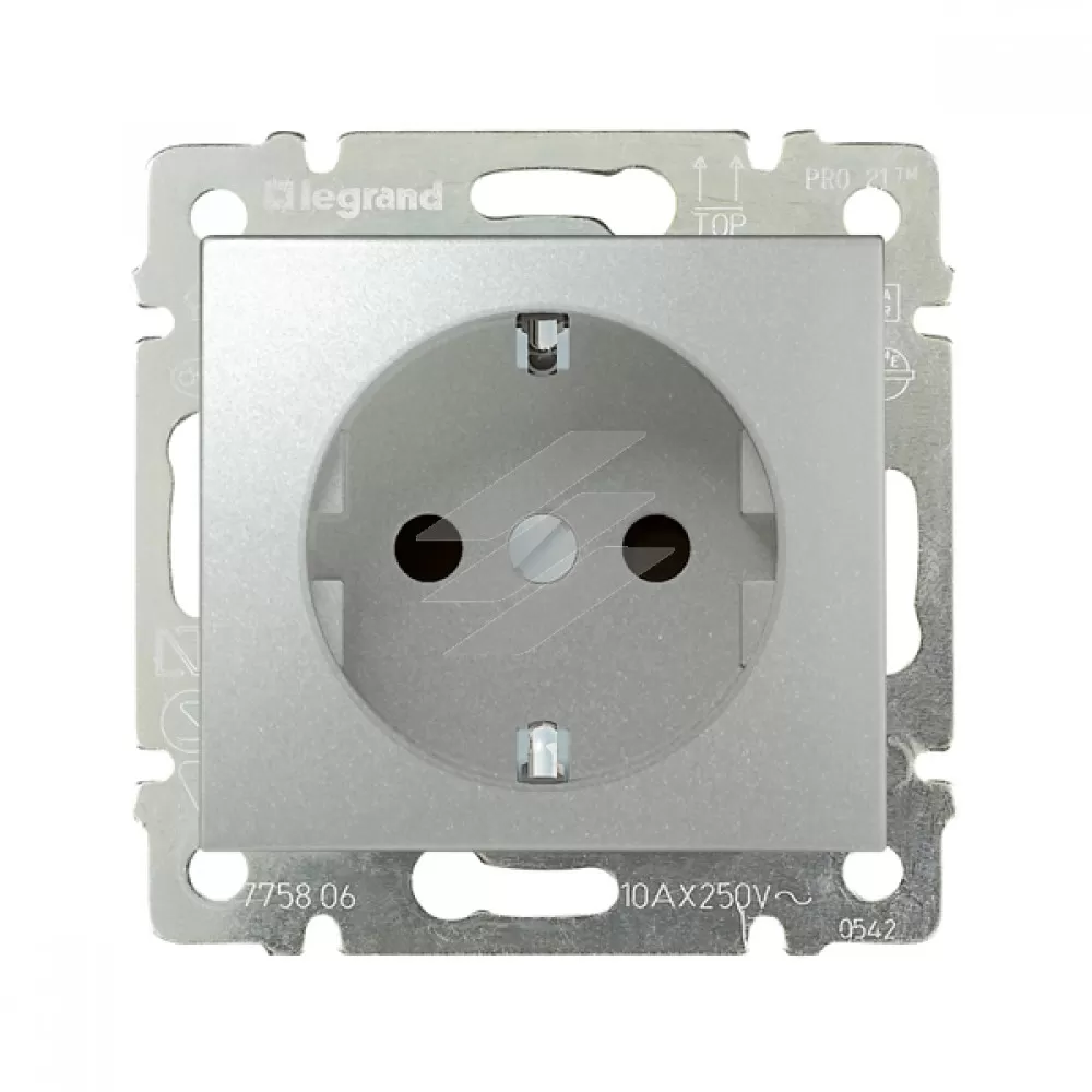 Розетка Valena 2P+PE, алюміній, Legrand