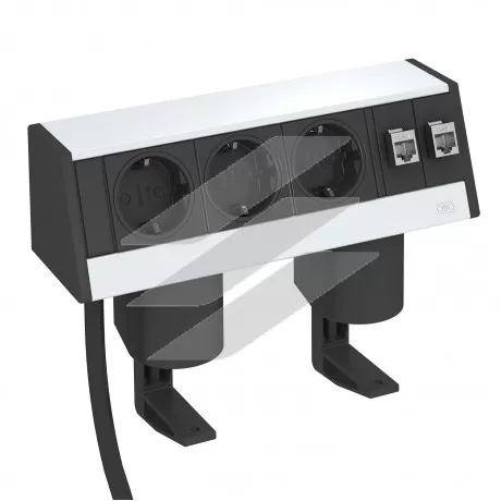 Блок розеток DB 235мм з кріпленнями, 3x 2р+E 250V~+2 RJ45 Cat.6, кабель 3.0м, Anodised, OBO Bettermann