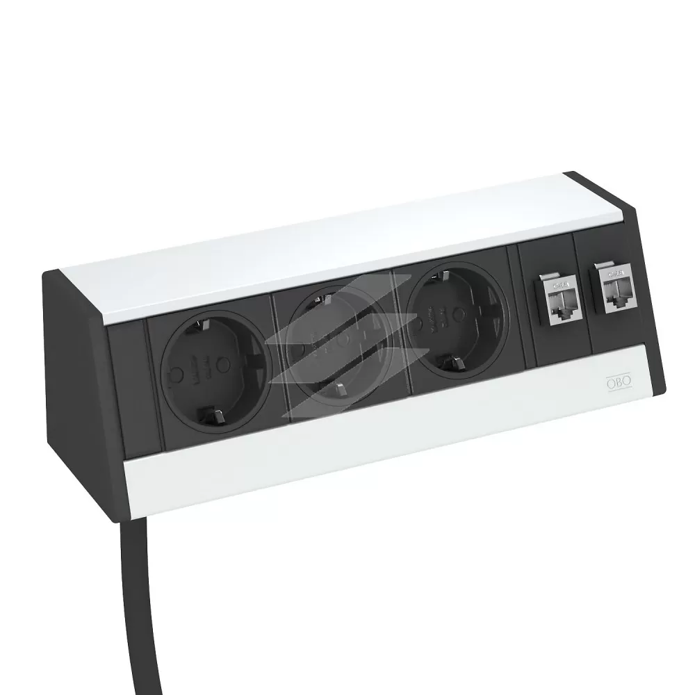 Блок розеток DB 235мм 3x 2р+E 250V~+2 RJ45 Cat.6, кабель 3.0м, Anodised, OBO Bettermann