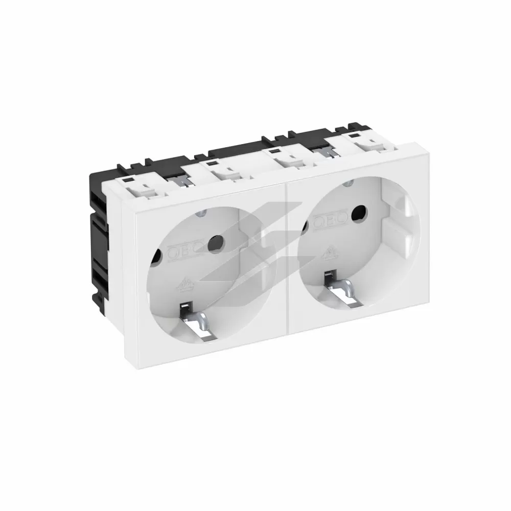 Розетка modul 2x45 із заземленням та шторками 250V~, 16A, 0˚/червона, OBO Bettermann