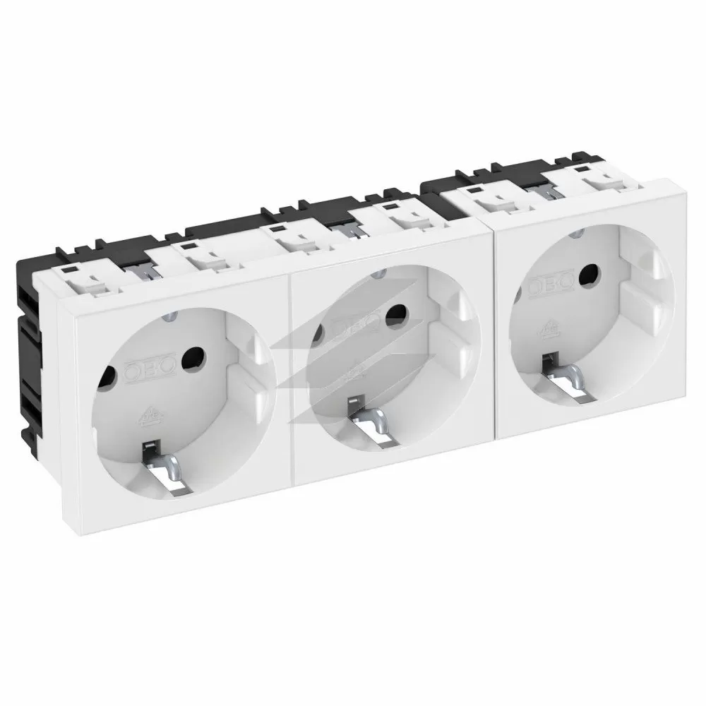 Розетка modul 3x45 із заземленням та шторками 250V~, 16A, 0˚/біла, OBO Bettermann