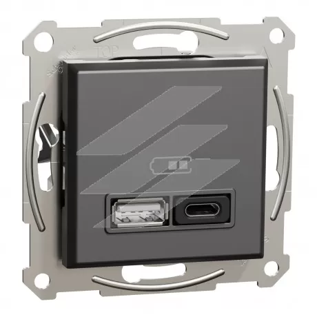 Подвійна USB розетка, type A+C, 3а, 45Вт, антрацит, серія Asfora, Schneider Electric
