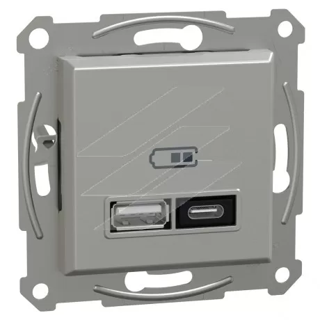 Подвійна USB розетка, type A+C, 21 Вт, алюміній, серія Asfora, Schneider Electric