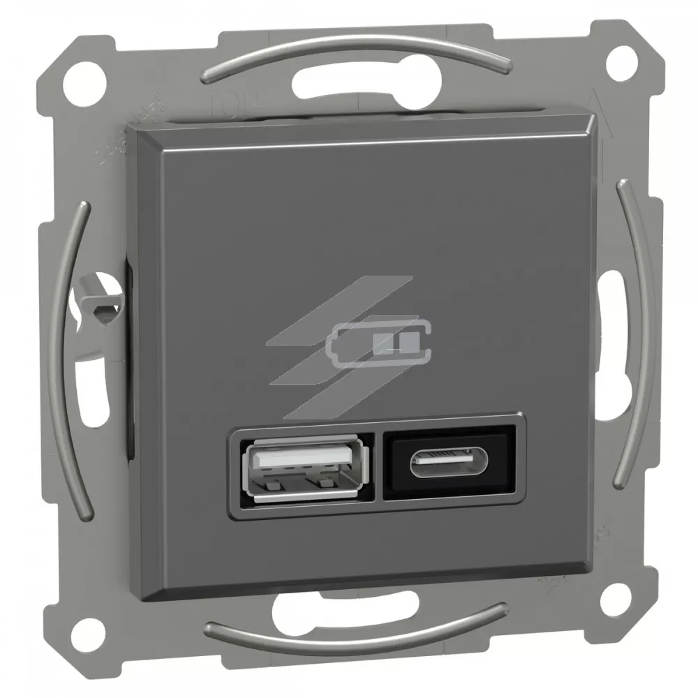 Подвійна USB розетка, type A+C, 21 Вт, антрацит, серія Asfora, Schneider Electric