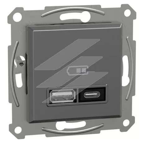 Подвійна USB розетка, type A+C, 21 Вт, антрацит, серія Asfora, Schneider Electric