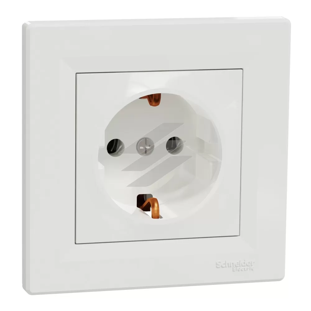 Розетка із заземленням, біла, серія Asfora, Schneider Electric