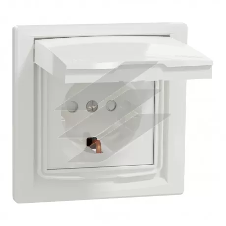 Розетка із заземленням, шторками та кришкою, IP44, біла, серія Asfora, Schneider Electric