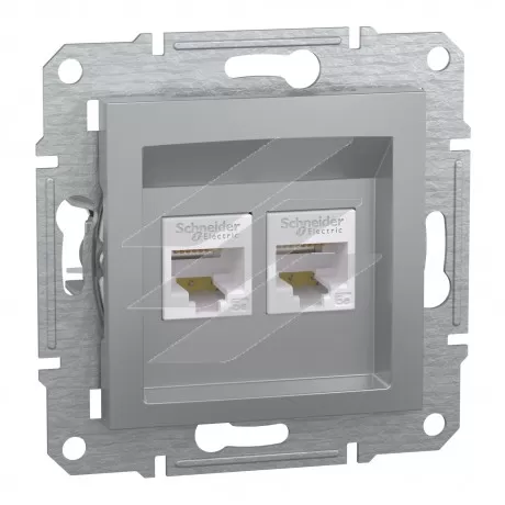 Розетка комп'ютерна подвійна 2хRJ45 кат.5е UTP, алюміній, серія Asfora, Schneider Electric