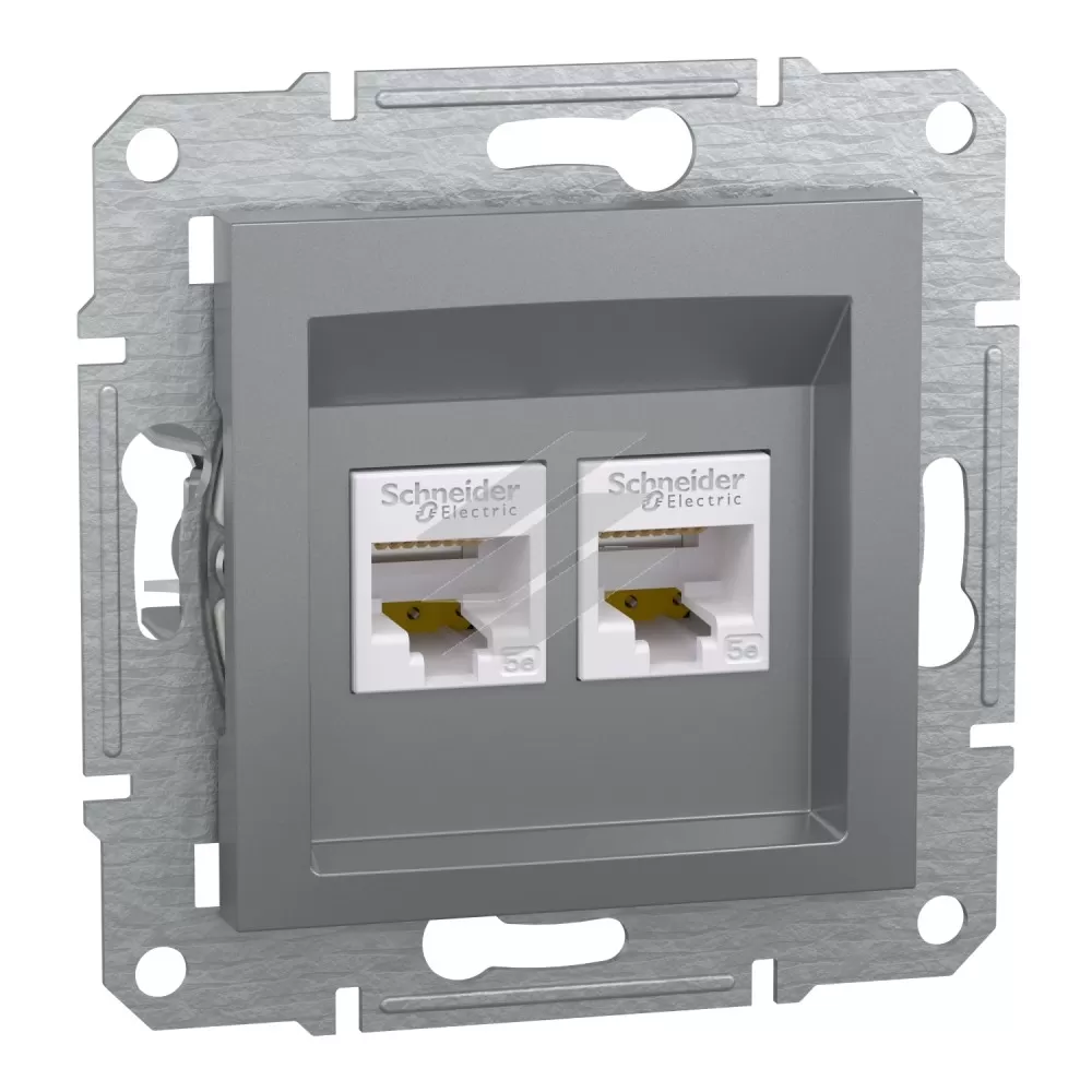 Розетка комп'ютерна подвійна 2хRJ45, сталь, серія Asfora, Schneider Electric