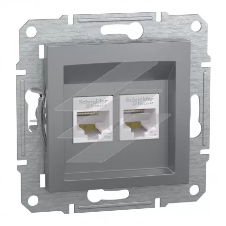 Розетка комп'ютерна подвійна 2хRJ45, сталь, серія Asfora, Schneider Electric