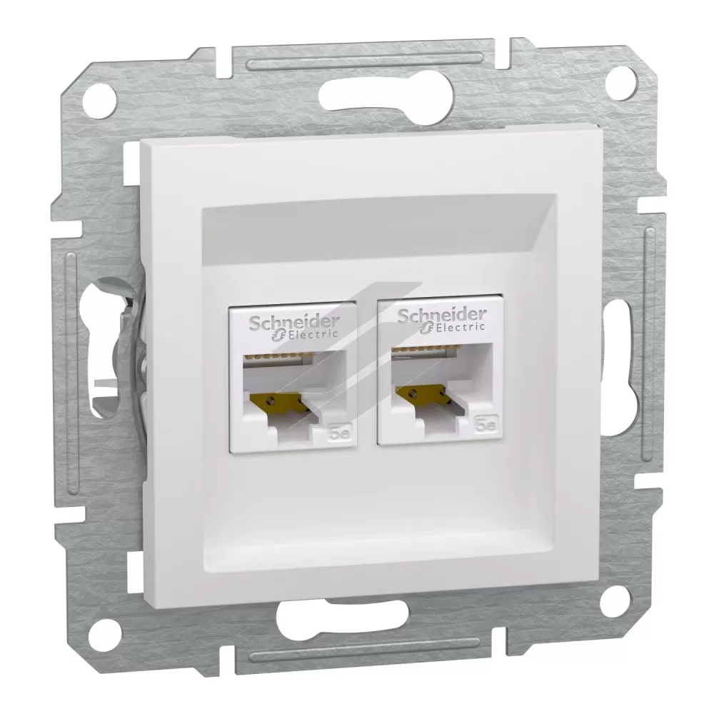 Розетка 2хRJ45 UTP 5E, без рамки, біла, серія Asfora, Schneider Electric