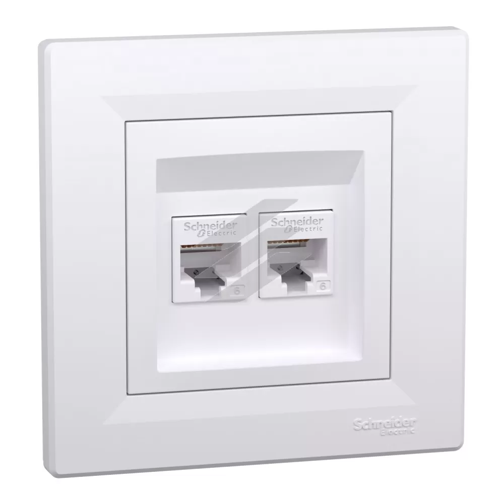 Розетка комп'ютерна подвійна 2хRJ45, подвійна, біла, серія Asfora, Schneider Electric