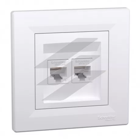 Розетка комп'ютерна подвійна 2хRJ45, подвійна, біла, серія Asfora, Schneider Electric