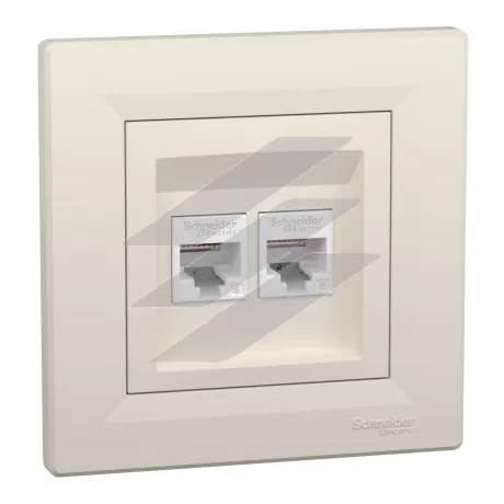 Розетка комп'ютерна подвійна 2хRJ45, подвійна, кремова, серія Asfora, Schneider Electric