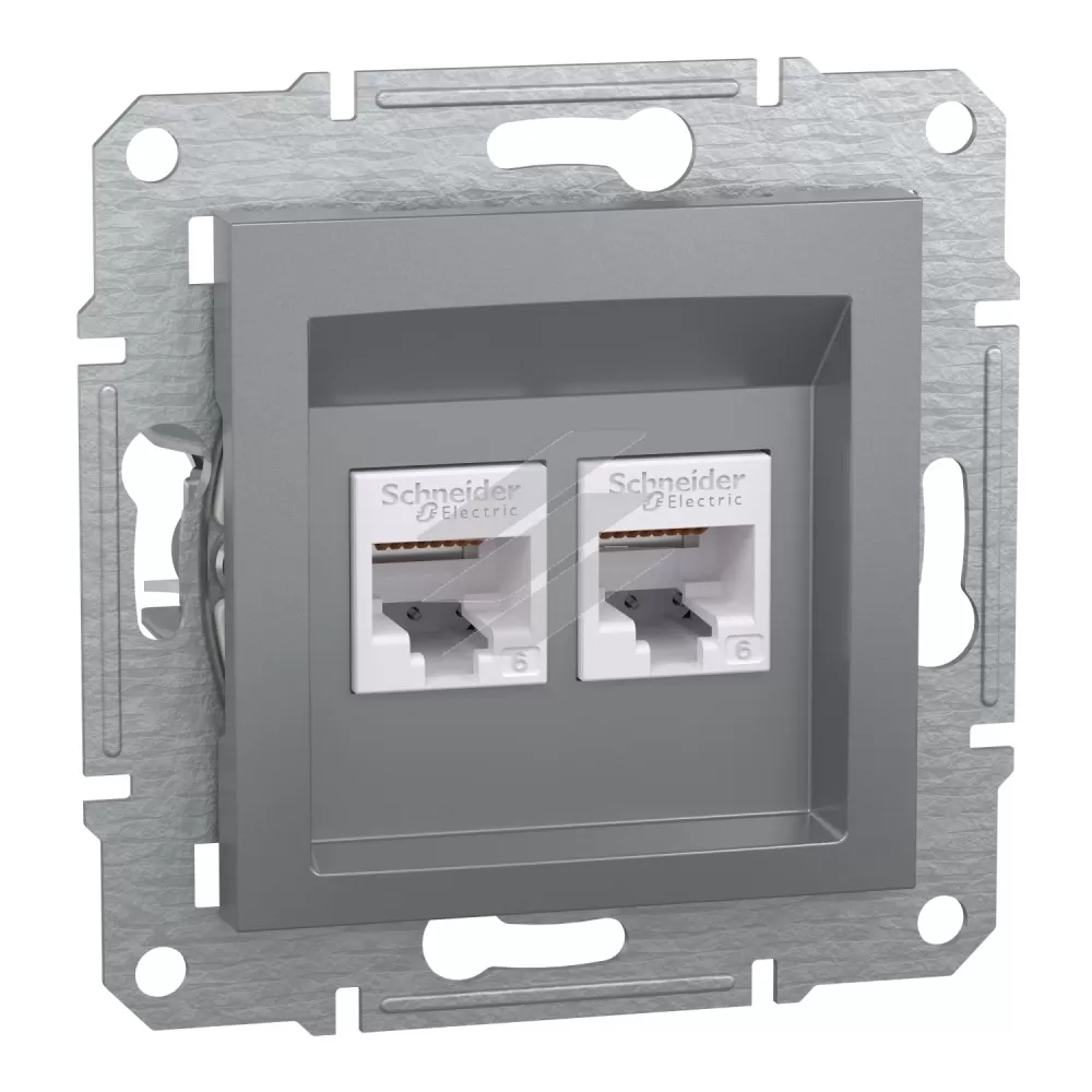 Розетка комп'ютерна подвійна 2хRJ45, сталь, серія Asfora, Schneider Electric
