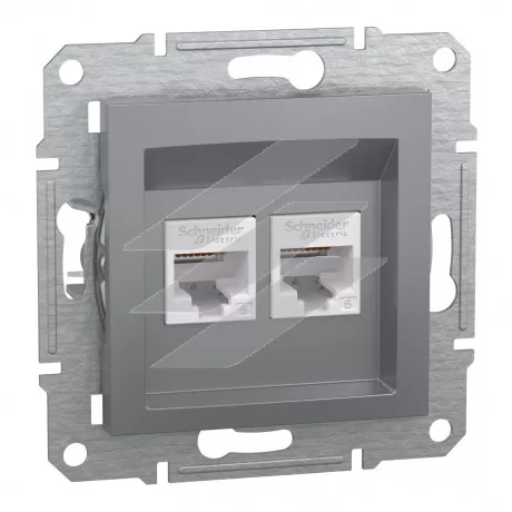Розетка комп'ютерна подвійна 2хRJ45, сталь, серія Asfora, Schneider Electric