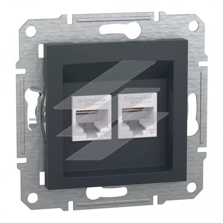 Розетка комп'ютерна подвійна 2хRJ45, антрацит, серія Asfora, Schneider Electric