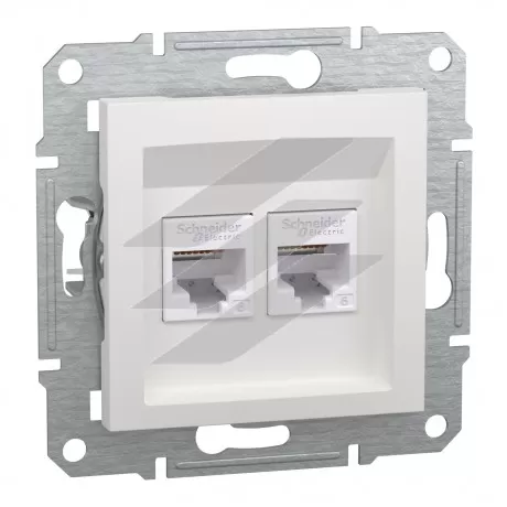 Розетка комп'ютерна подвійна 2хRJ45, UTP 6, без рамки, біла, серія Asfora, Schneider Electric