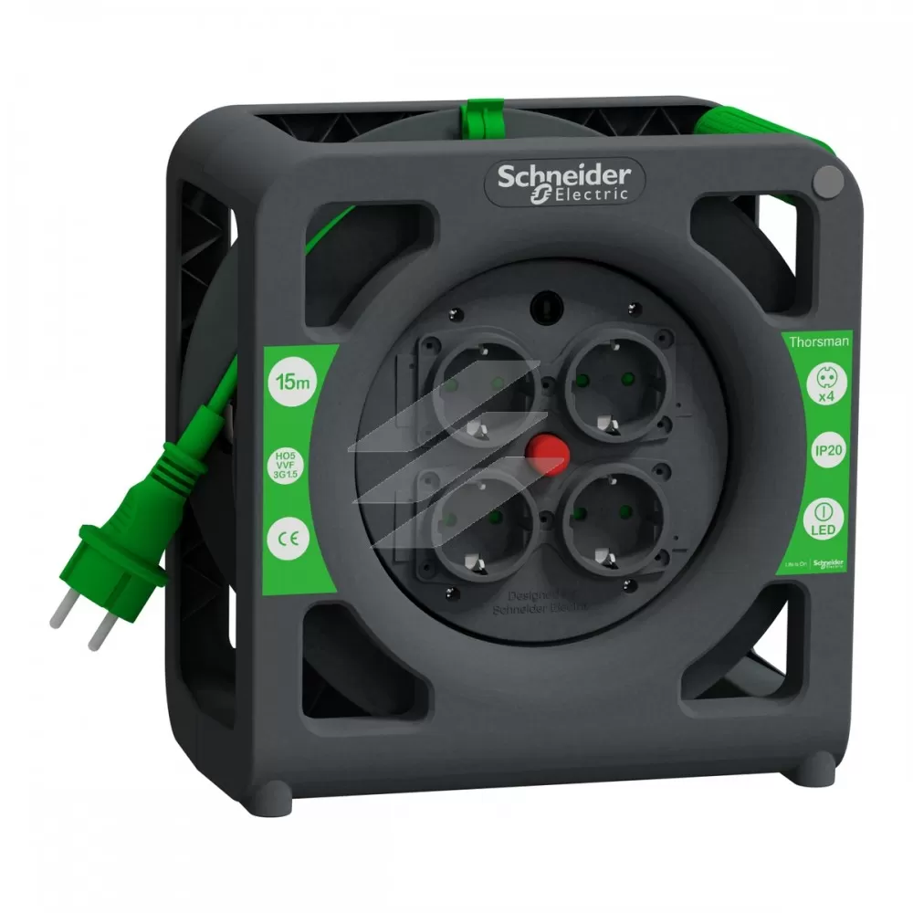 Подовжувач на котушці 15м, 3х1.5мм, IP20, Schneider Electric