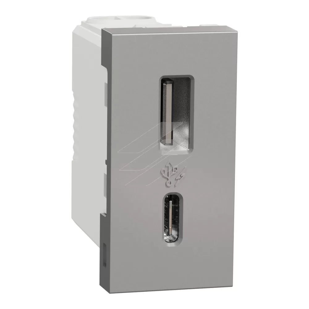 Розетка USB тип A+C, 1 модуль, 12 Вт, алюміній, Schneider Electric