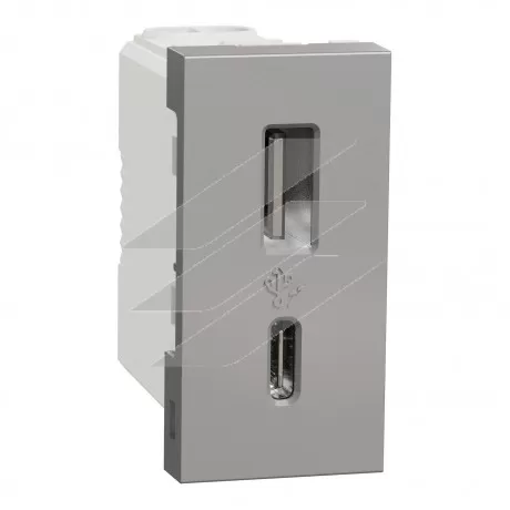 Розетка USB тип A+C, 1 модуль, 12 Вт, алюміній, Schneider Electric
