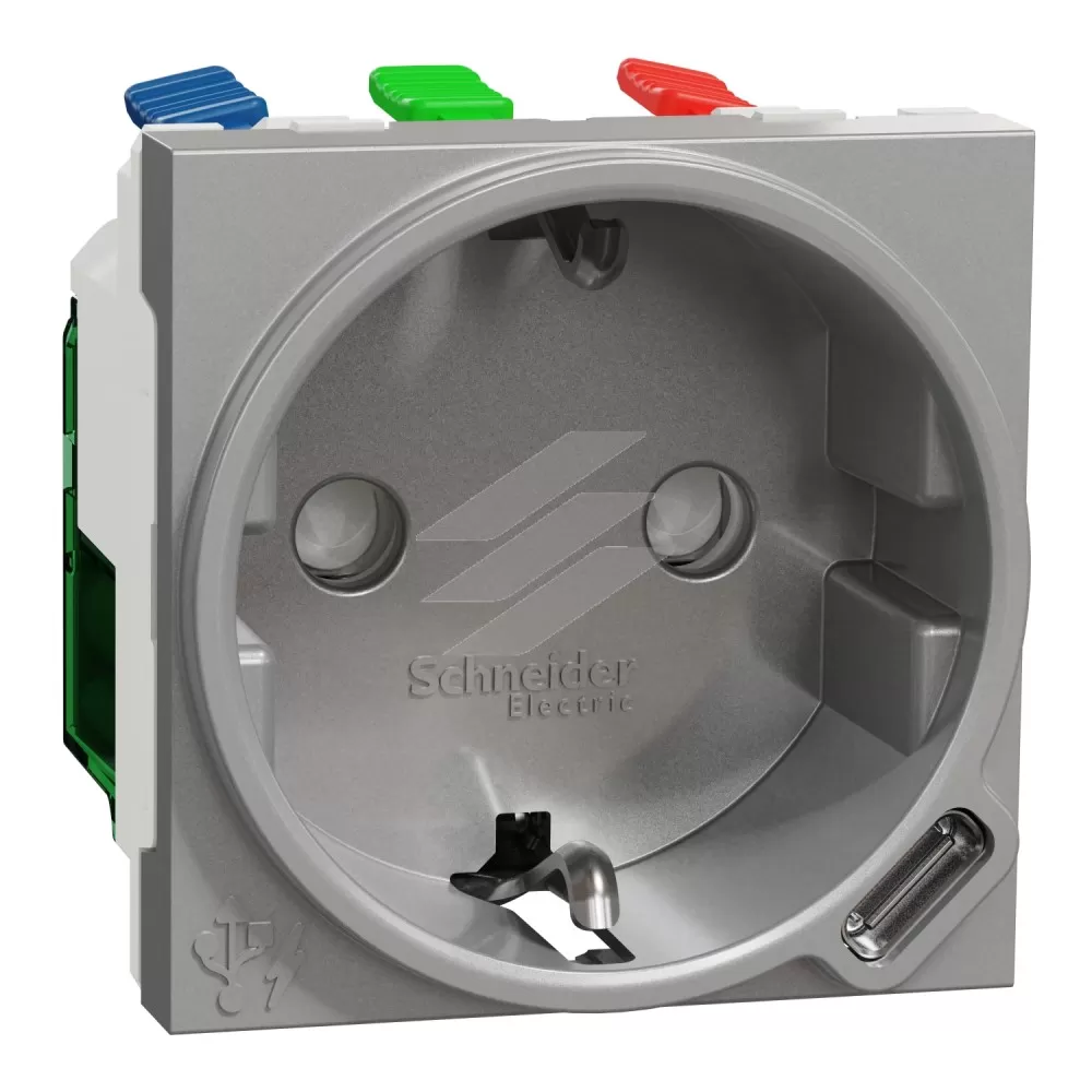 Unica New Силова розетка+USB-С 10.5Вт 2 модулі алюміній, Schneider Electric