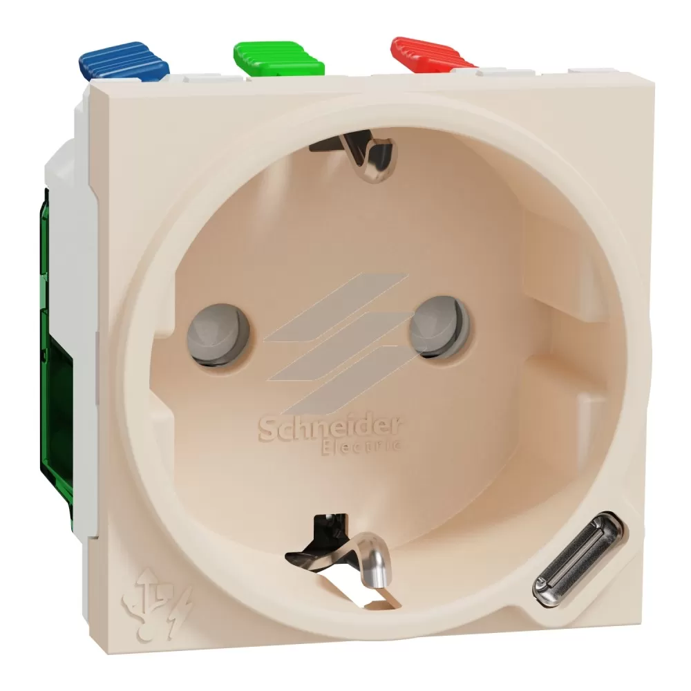 Unica New Силова розетка+USB-С 10.5Вт 2 модулі бежевий, Schneider Electric