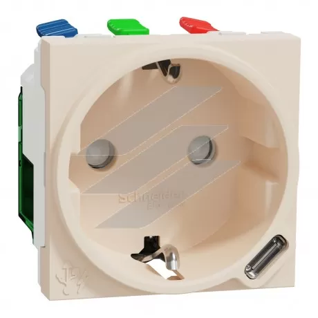 Unica New Силова розетка+USB-С 10.5Вт 2 модулі бежевий, Schneider Electric