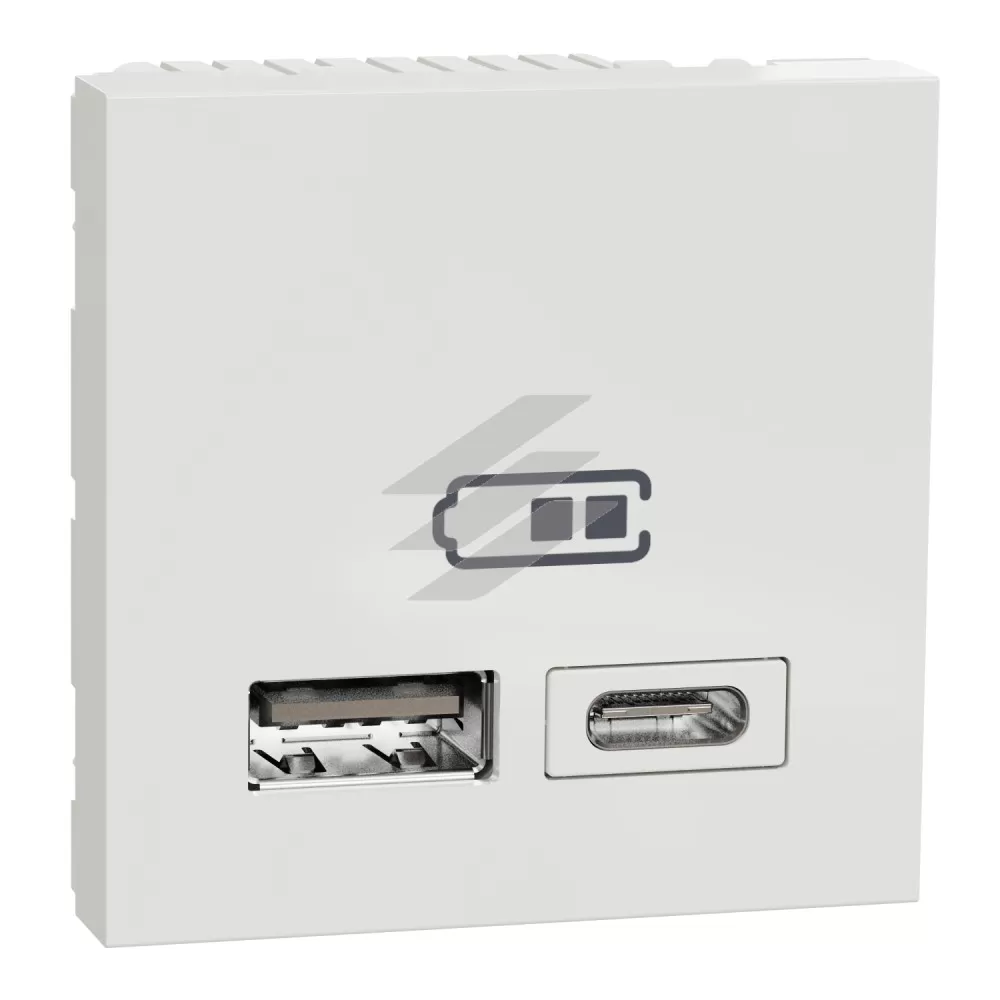 Зарядка подвійна USB type A+USB type C, 2.4А, Unica New (2 мод, білий), Schneider Electric
