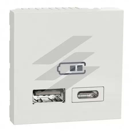 Зарядка подвійна USB type A+USB type C, 2.4А, Unica New (2 мод, білий), Schneider Electric